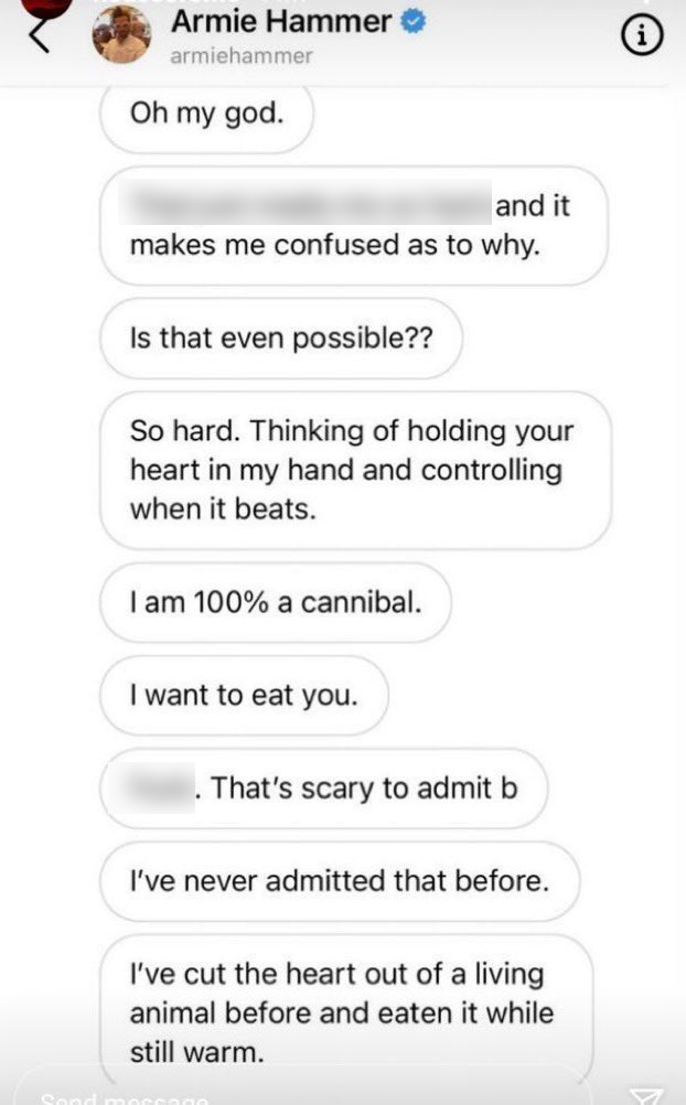 Instagram DM Armie Hammer cannibalism