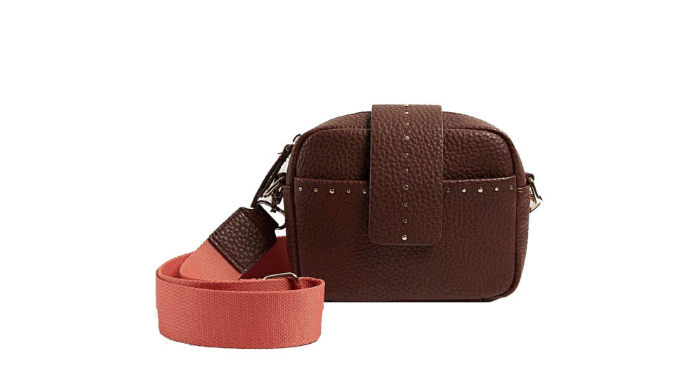 Emilia Studded Brown & Pink Crossbody Camera Bag Medium