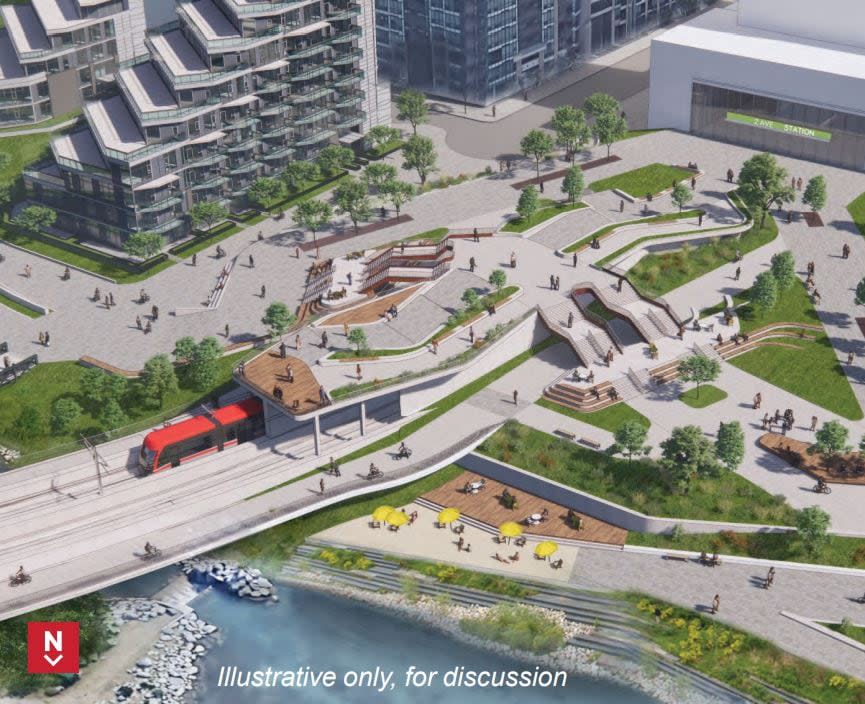 An artist rendering of the Eau Claire area that will be redeveloped as part of the Green Line LRT project. 