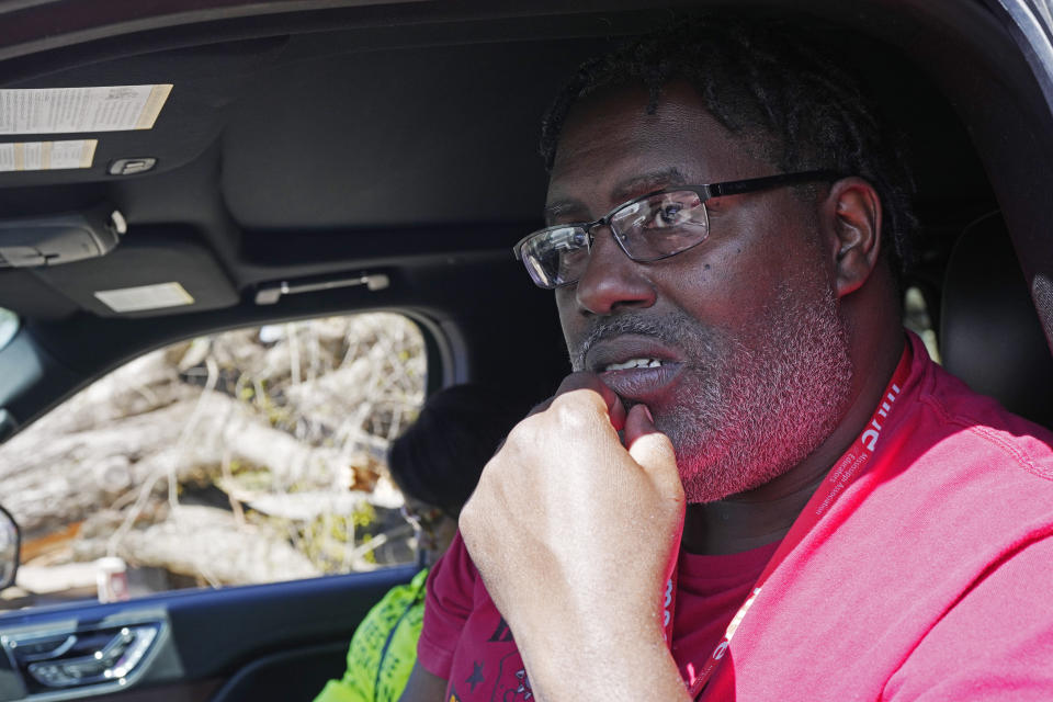 Rolling Fork alderman Calvin Stewart considers what will be needed to rebuild his Mississippi Delta town following a direct hit by the March 24 killer tornado that also hit a number of other Mississippi communities, on March 29, 2023. Many communities are in the midst of cleanup and repairs to standing, salvageable structures. (AP Photo/Rogelio V. Solis)