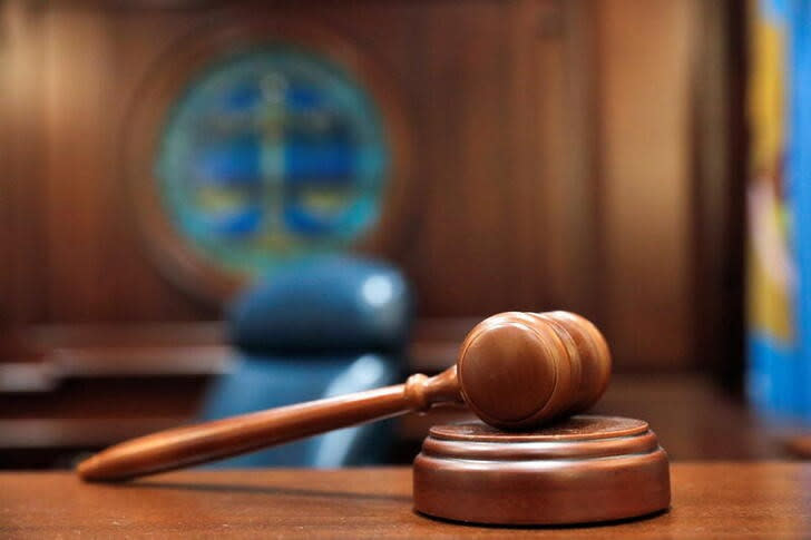 A gavel and a block is pictured on the judge's bench in this illustration picture taken in the Sussex County Court of Chancery in Georgetown, Delaware