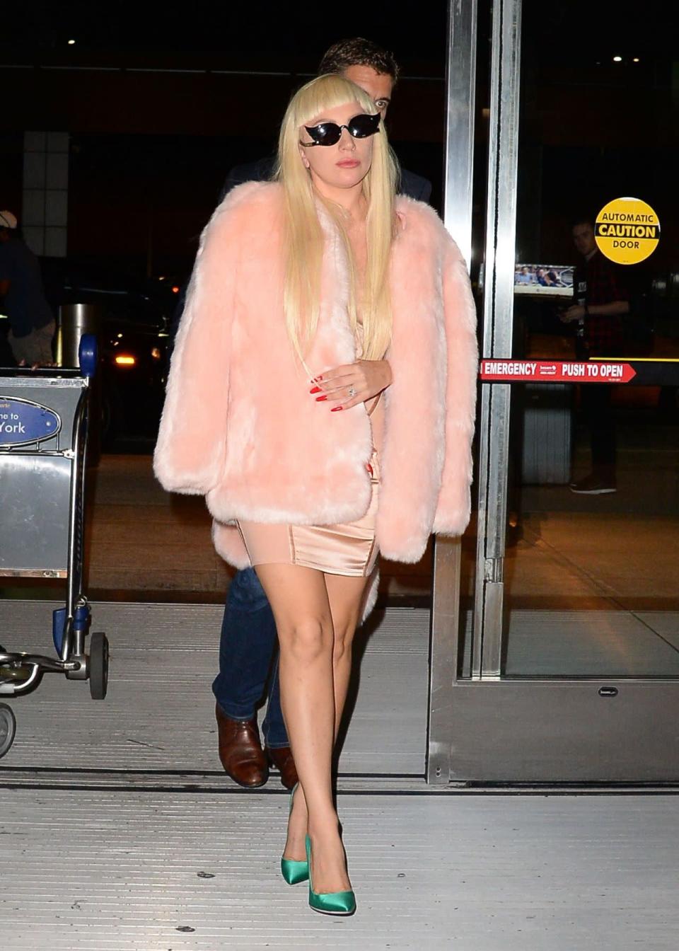Lady Gaga makes us majorly rethink our tendency to fly in Uniqlo sweats. 