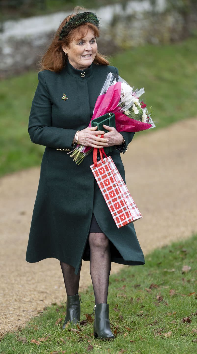 sandringham, norfolk december 25 sarah ferguson, duchess of york attends the christmas day service at st mary magdalene church on december 25, 2023 in sandringham, norfolk photo by mark cuthbertuk press via getty images