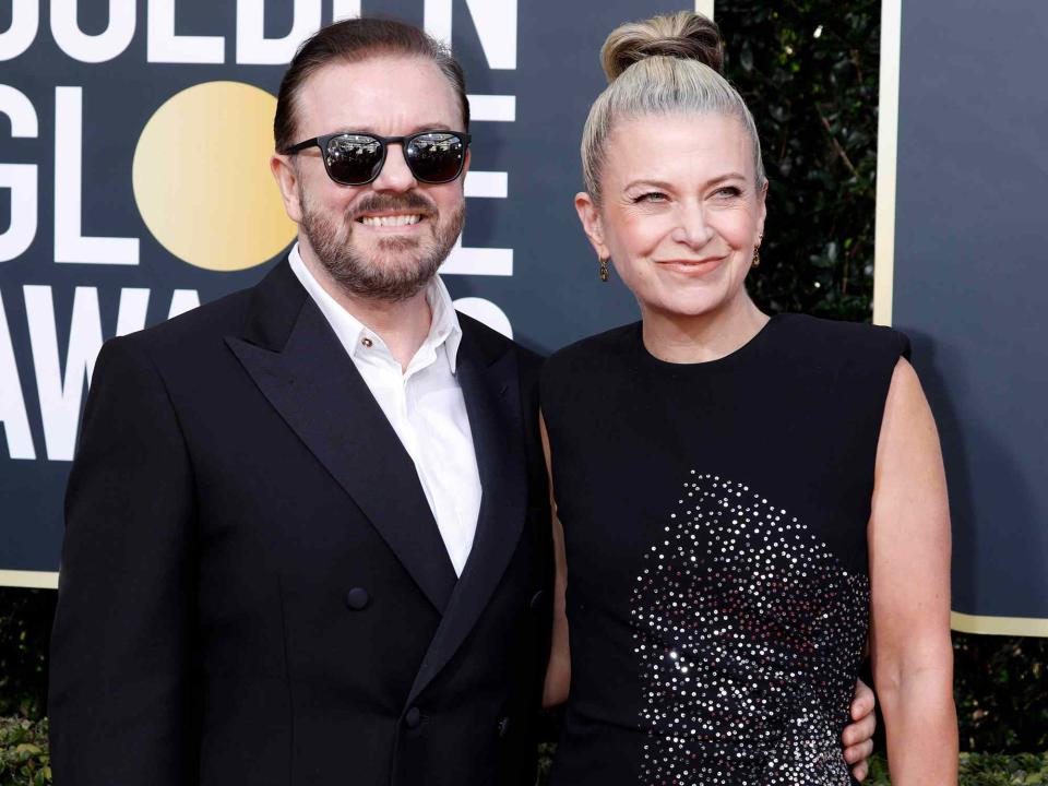 <p>P. Lehman/Future Publishing/Getty</p> Ricky Gervais and Jane Fallon at the 77th Annual Golden Globe Awards