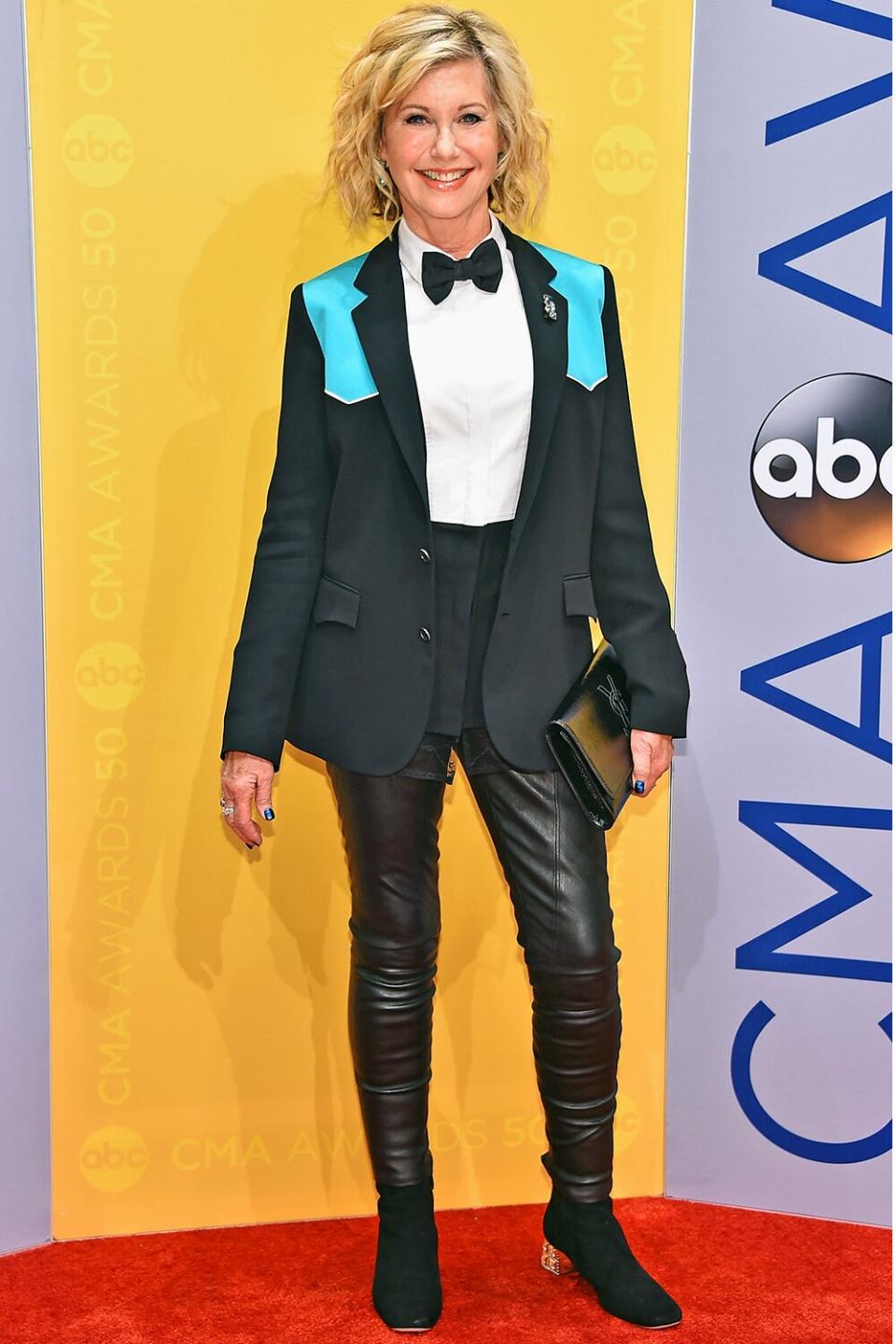 NASHVILLE, TN - NOVEMBER 02: Singer Olivia Newton-John attends the 50th annual CMA Awards at the Bridgestone Arena on November 2, 2016 in Nashville, Tennessee. (Photo by Michael Loccisano/Getty Images)