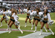 <p>Oakland Raiders´ cheerleaders perform during the 2016 NFL week 11 regular season football game against New England Patriots’ on November 19, 2017 at the Azteca Stadium in Mexico City. / AFP PHOTO / ALFREDO ESTRELLA (Photo credit should read ALFREDO ESTRELLA/AFP/Getty Images) </p>