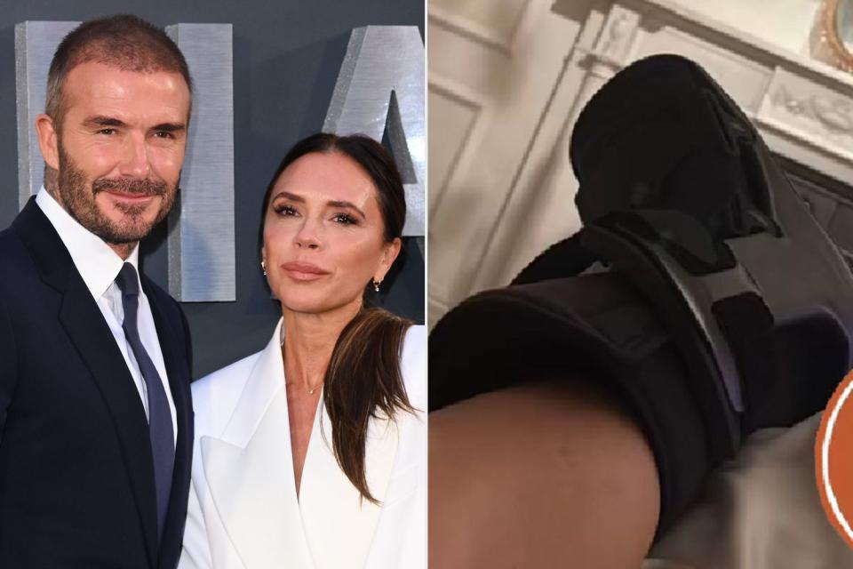 <p>Karwai Tang/WireImage; David Beckham/Instagram</p> David Beckham reveals Victoria Beckham broke her foot after having an accident in the gym.