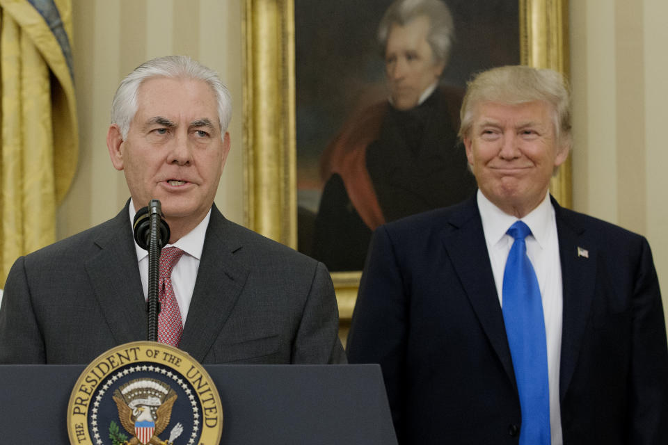 Rex Tillerson and President Trump on Feb. 1, 2017. (Photo: Michael Reynolds/Pool via Bloomberg)