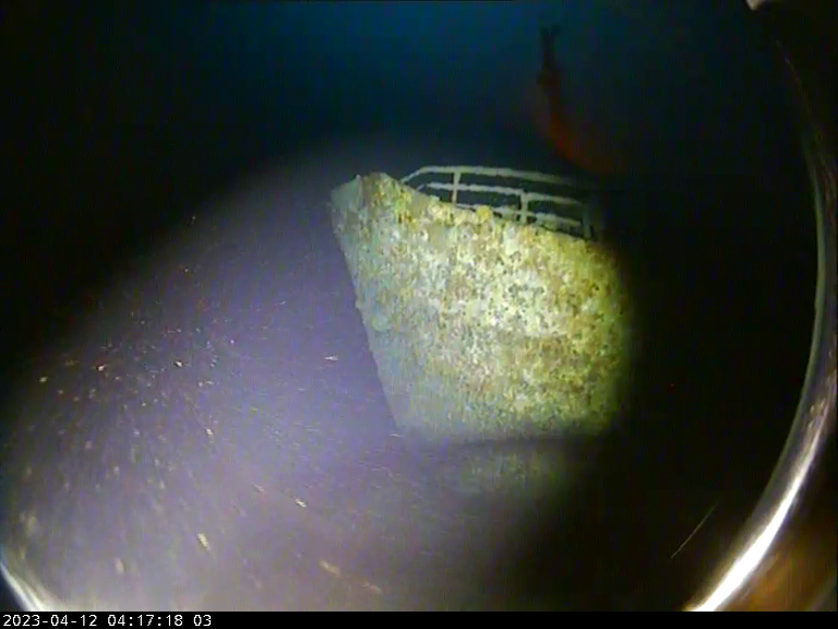 An image from the underwater drop camera showing the word STAR on the bow of the shipwreck.  / Credit: CSIRO