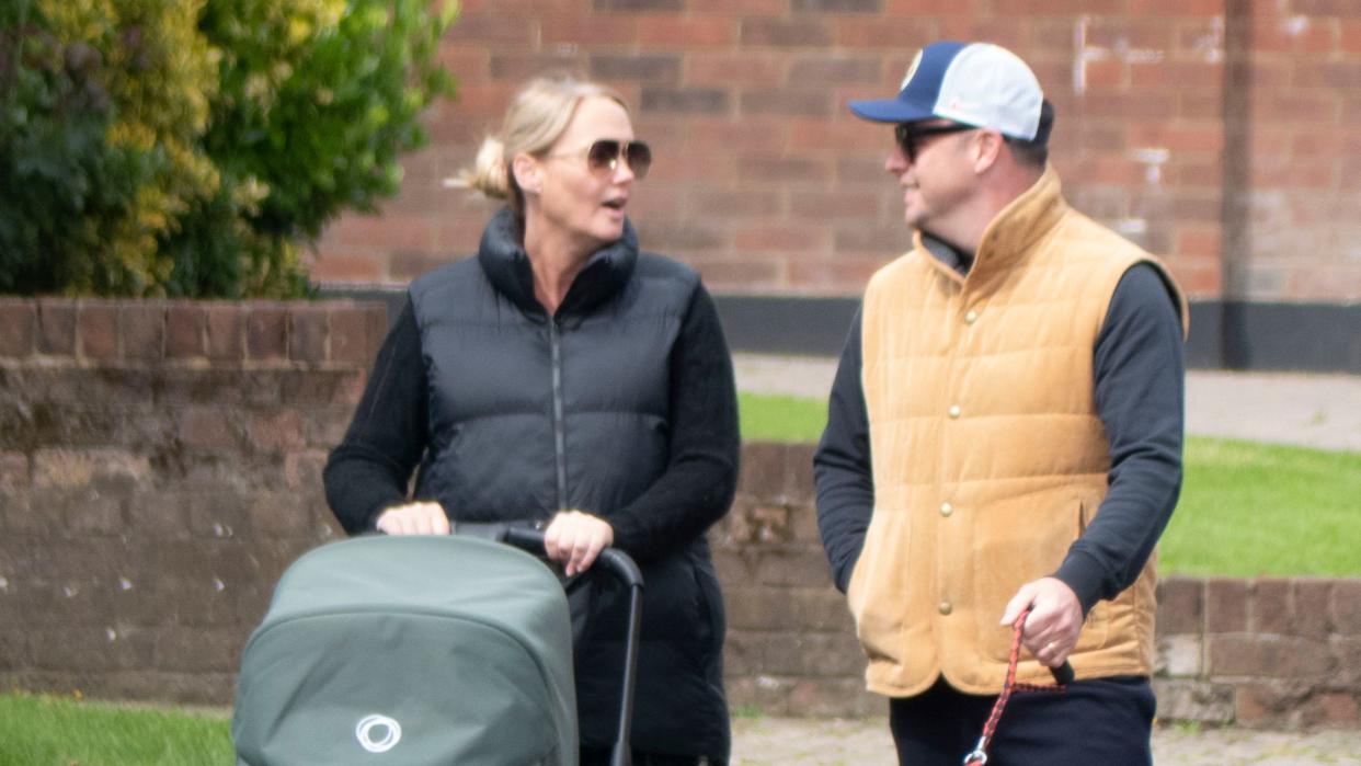 New dad Ant McPartlin enjoys a stroll with Anne Marie and their baby, Wilder Patrick McPartlin ahead of Father's Day