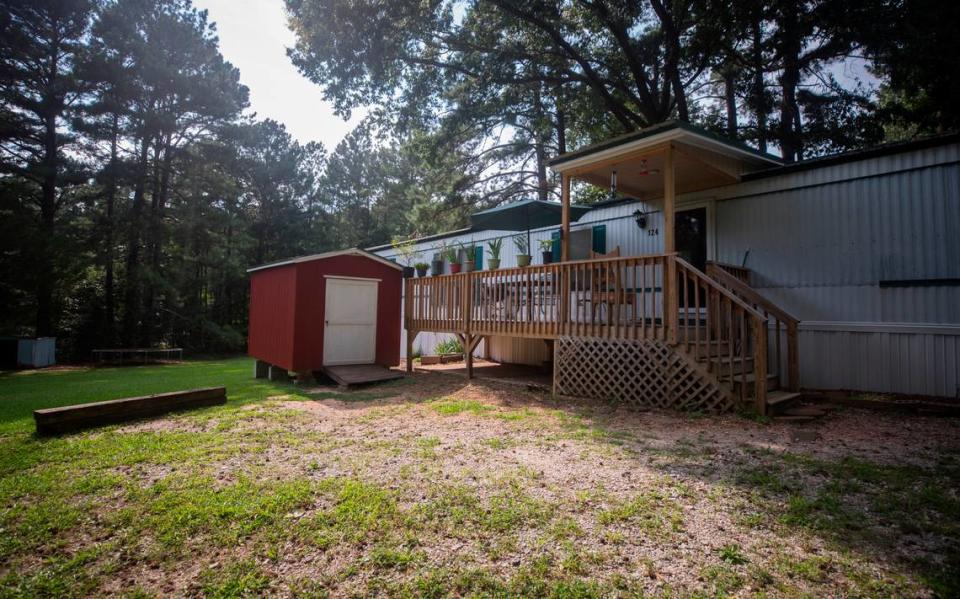 Residents of Wellington Mobile Home Park in Wake Forest, N.C. have been holding weekly meetings with local organizations in resident Bill Moran’s yard, pictured here on Friday, July 16, 2021, to organize against the sale and development of their community.