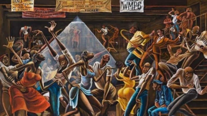 “The Sugar Shack,” Ernie Barnes’ iconic dance-hall painting seen in the credits of the 1970s sitcom “Good Times,” sold at a Christie’s auction in New York City Thursday for a record-breaking $15.2 million. (Photo: Screenshot/Twitter)