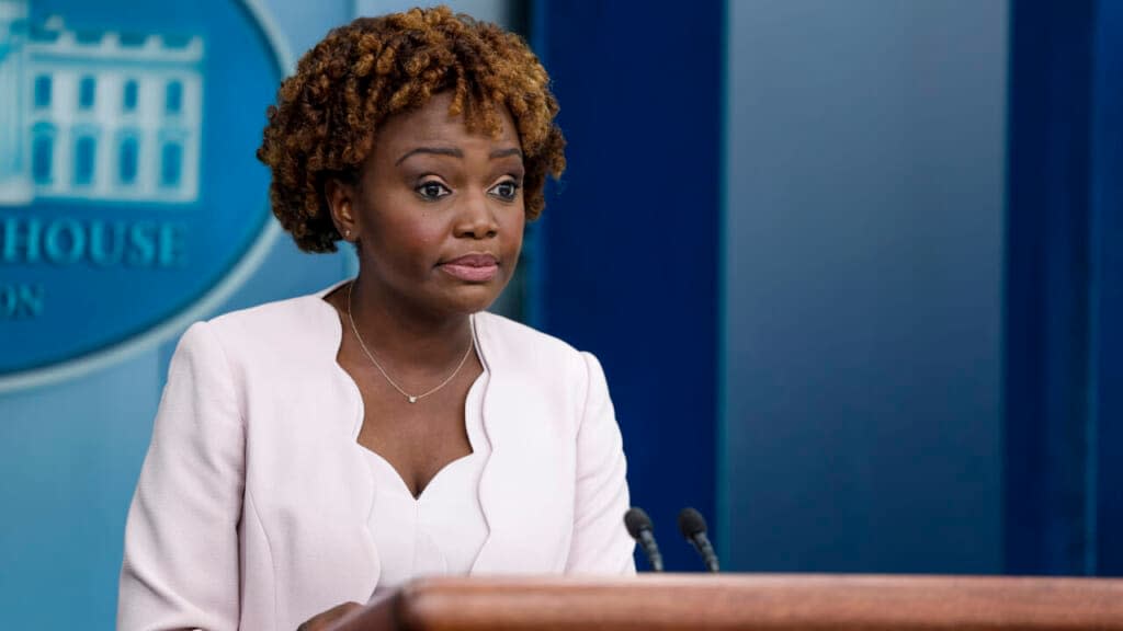 White House Press Secretary Karine Jean-Pierre speaks during the daily press briefing at the White House on July 29, 2022 in Washington, DC. During the briefing Jean-Pierre took questions on a range of topics including additional Covid-19 vaccines, inflation and the recent floods in eastern Kentucky. (Photo by Anna Moneymaker/Getty Images)