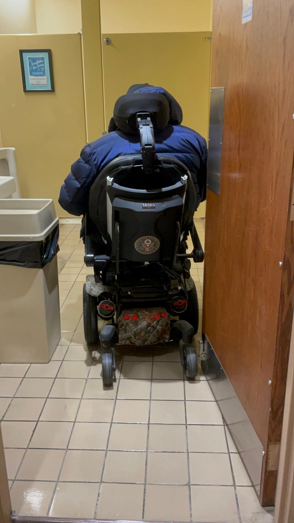 A Hales Corners resident filed an ADA complaint against the library alleging issues her husband, Phil Bird (pictured) faces in the building including no elevator, difficulty getting into the bathroom and some rooms not being accessible.