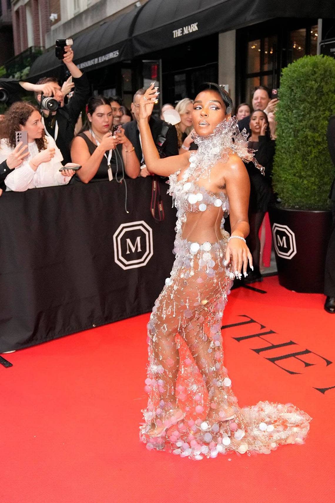 Kansas City, Kansas native Janelle Monáe, wearing a Vera Wang gown, leaves The Mark Hotel in New York City for the Met Gala Monday.