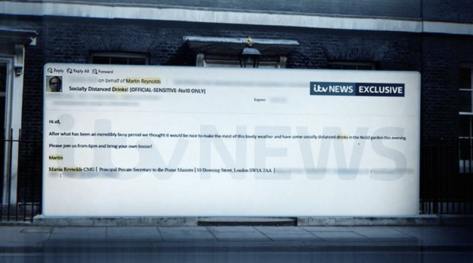 The leaked email obtained by ITV. (Image via ITV News) 