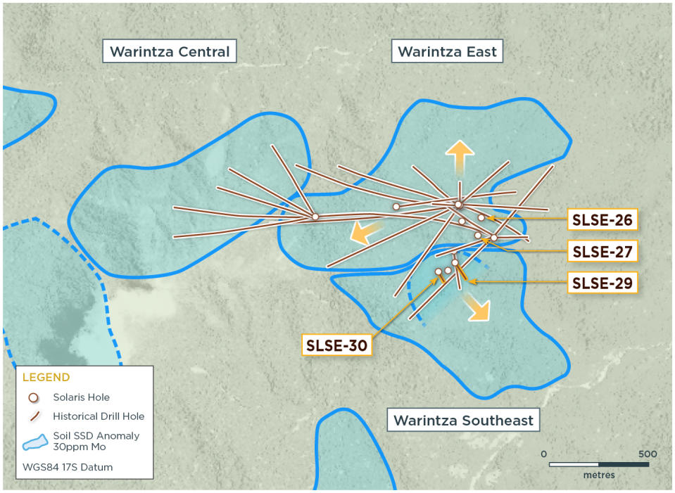 Figure 1 – Plan View of Warintza East and Warintza Southeast Drilling Released to Date