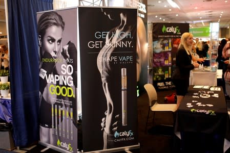 FILE PHOTO: CalyFx vaping display booth is seen at The Cannabis World Congress & Business Exposition (CWCBExpo) trade show in New York