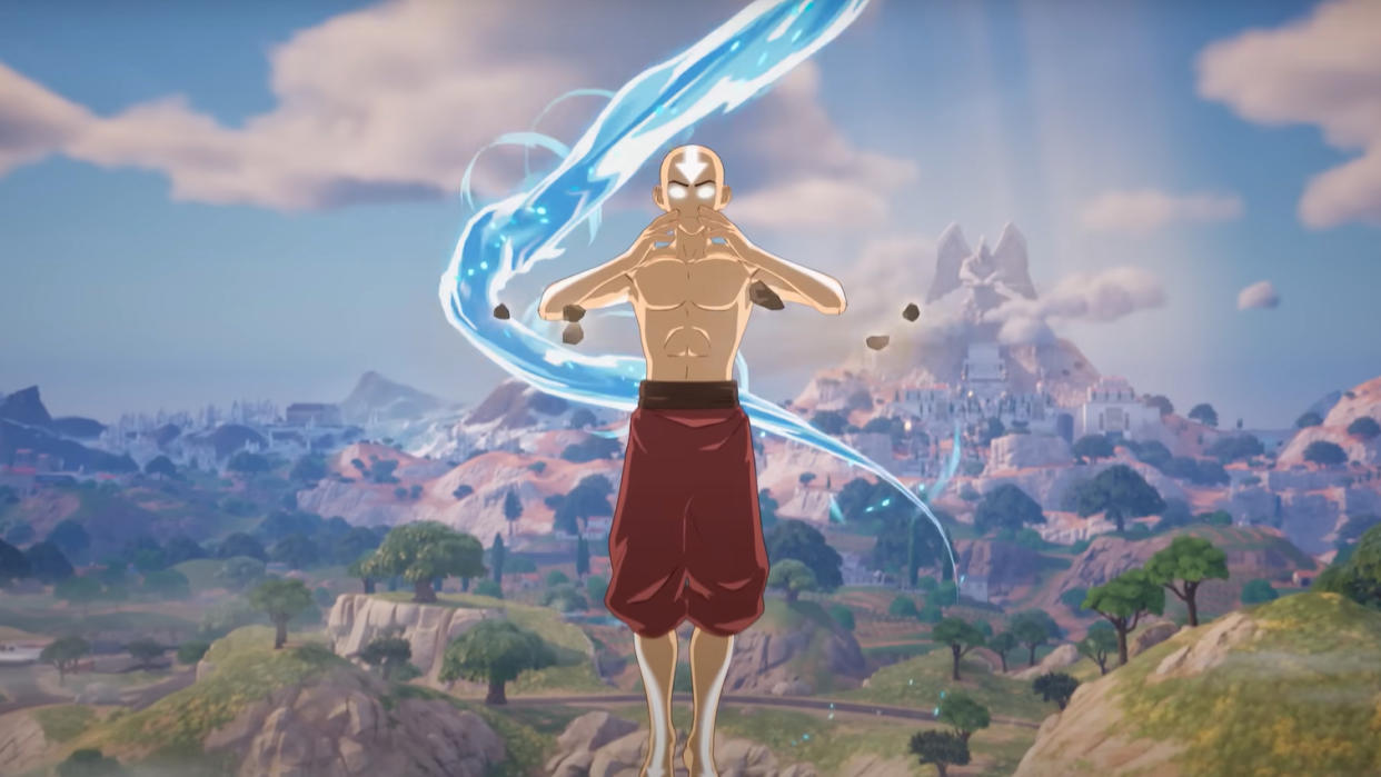  Avatar Aang in the Avatar state floating in the sky. 