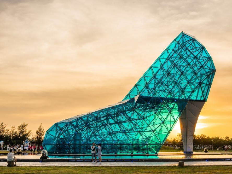 The High-Heel Wedding Church in Chiayi, Taiwan at sunset.