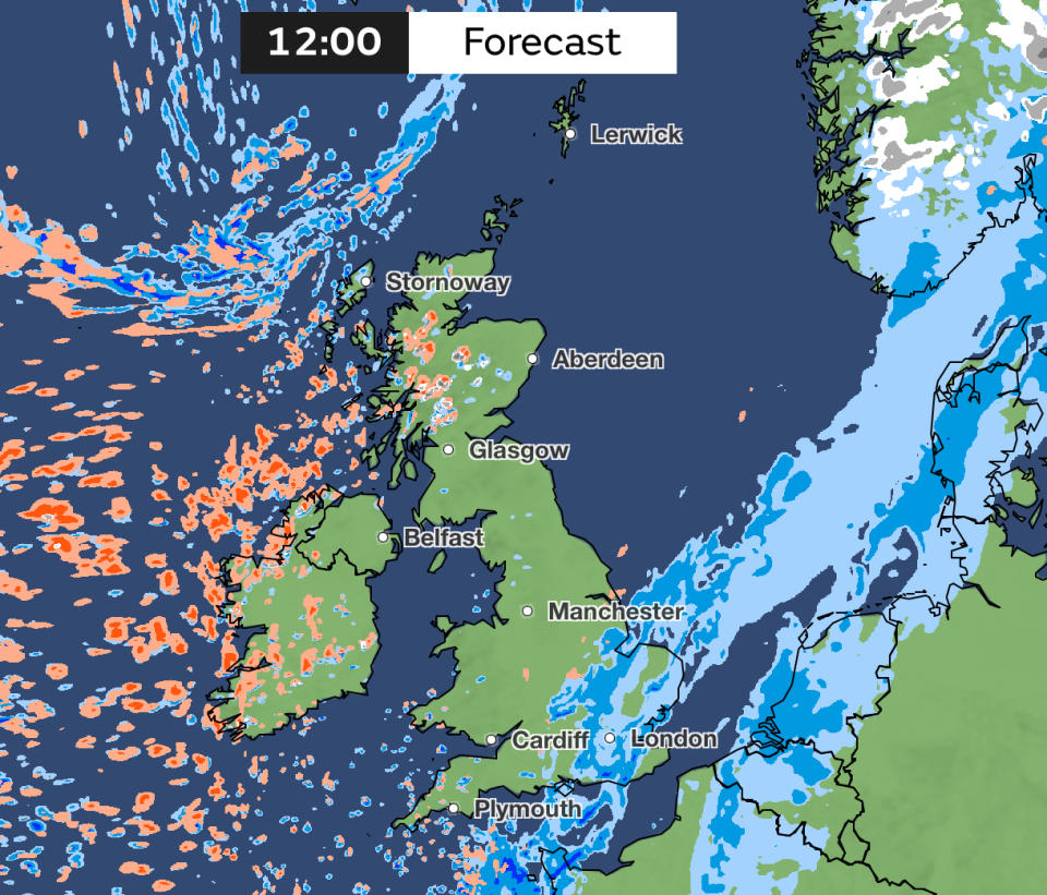 Rain is set to fall across southeast England for much of Thursday. (Met Office)