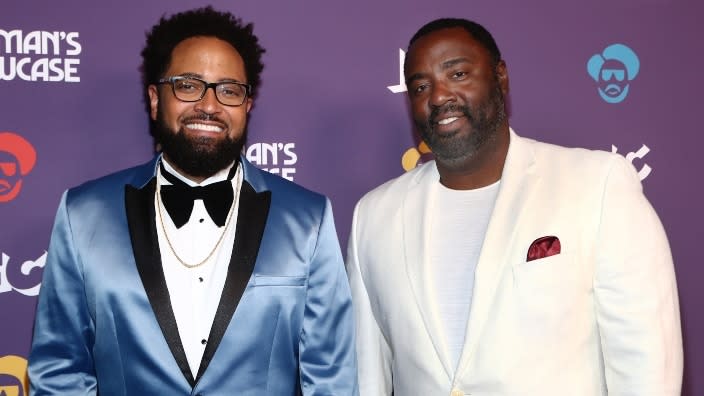 Comedic duo Diallo Riddle (left) and Bashir Salahuddin (right) attend the 2019 “Sherman’s Showcase” premiere party in Los Angeles. (Photo: Tommaso Boddi/Getty Images for AMC)