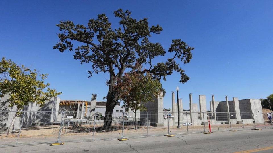 The four-story AVA Hotel, under construction on Pine Street in Paso Robles in October 2023, will feature a rooftop pool and bar catering to wine country tourists. The projected opening date is in spring or summer 2025.