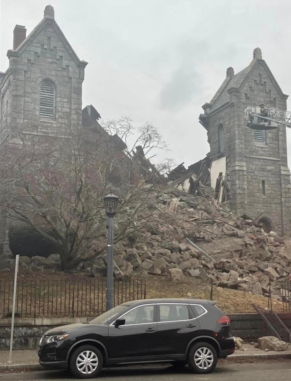 A massive collapse occurred at the First Congregational Church in New London, Connecticut on Jan. 25, 2024.