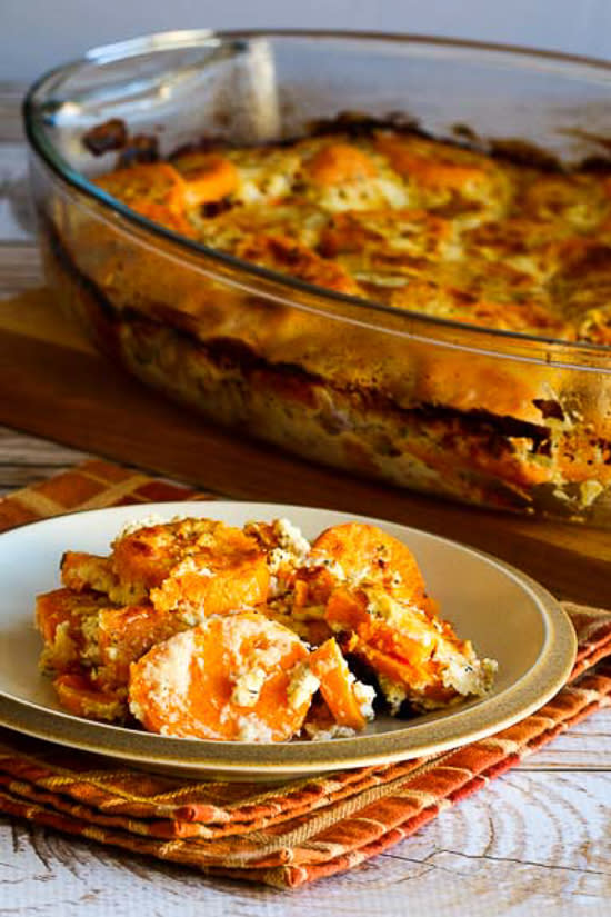 Sweet Potato Gratin With Goat Cheese, Parmesan, and Thyme by Kalyn’s Kitchen