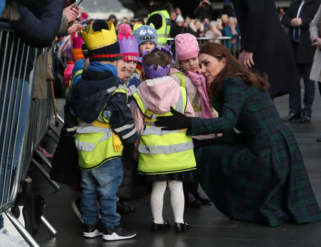 Catherine, Duchess of Cambridge meets children during visit to the "V&A Dundee", Scotland's first design museum, in Dundee, Scotland, January 29, 2019. Jane Barlow/Pool via REUTERS