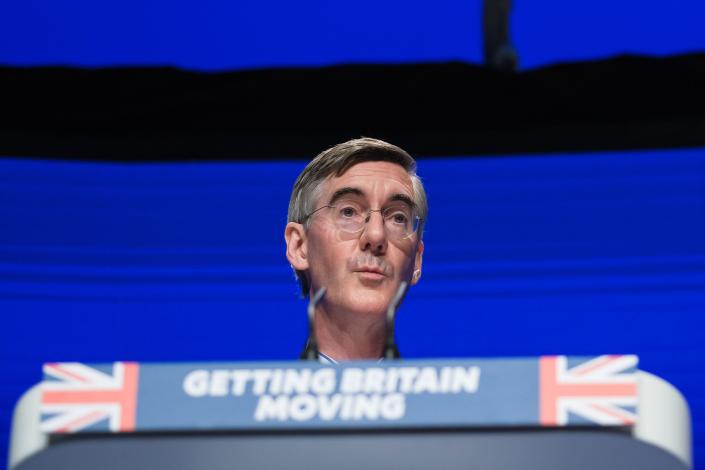 Jacob Rees-Mogg ,(Secretary of State for Business, Energy and Industrial Strategy), addressing conference on day 2 photographed during the Conservative Party Autumn Conference held at The International Convention Centre , Birmingham on Monday 3 October 2022 . Picture by Julie Edwards.