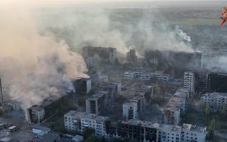 Drone footage shows city in ruins after heavy fighting