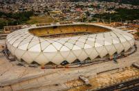 Arena da Amazonia stadium on the day of its inauguration in Manaus in the state of Amazonas, Brazil. It is one of three stadiums that still has to be finished before the games. (Jose Zamith/AP Photo/Portal da Copa)