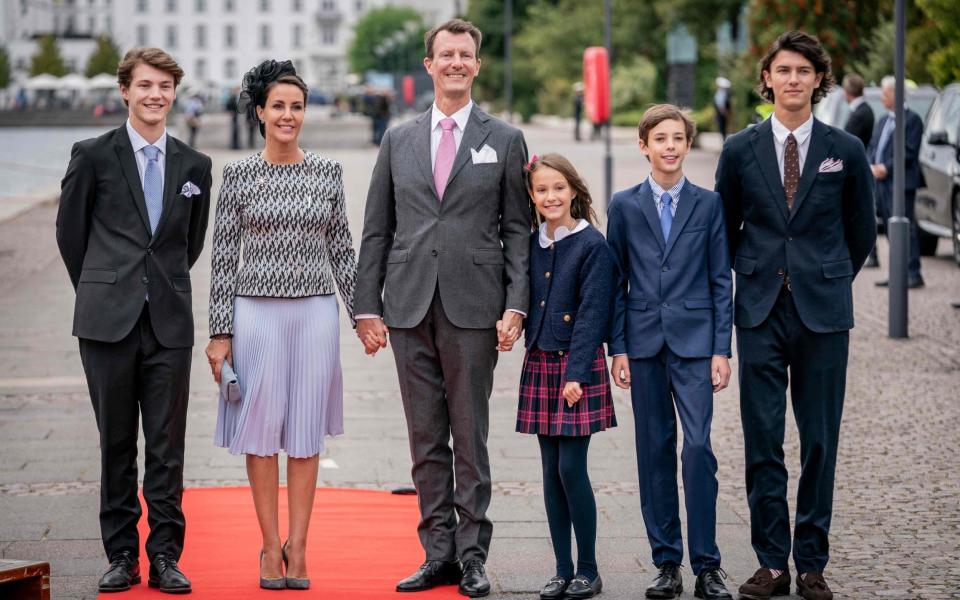  Count Felix, Princess Marie, Prince Joachim, Countess Athena, Count Henrik and Count Nikolai of Denmark - Mads Claus Rasmussen / Ritzau Scanpix/AFP