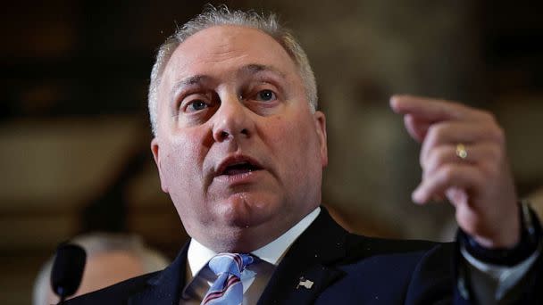 PHOTO: FILE - U.S. House Majority Leader Steve Scalise speaks in the U.S. Capitol building in Washington, March 10, 2023. (Evelyn Hockstein/Reuters, FILE)