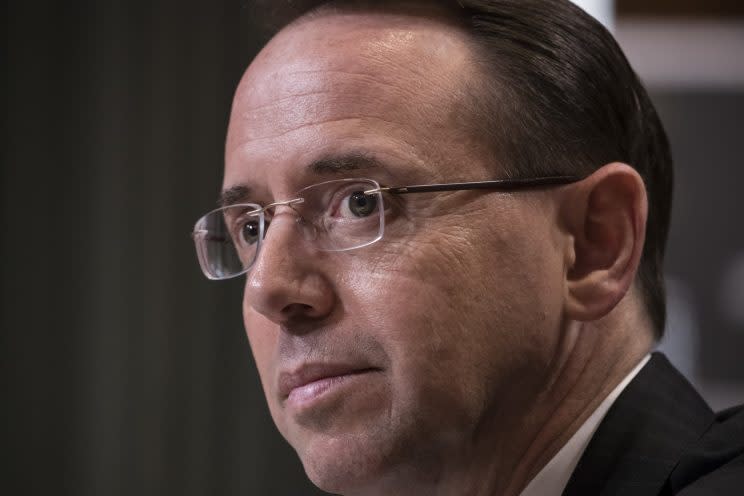 Deputy Attorney General Rod Rosenstein testifies before a Senate Appropriations subcommittee on Capitol Hill in Washington, Tuesday, June 13, 2017. (Photo: J. Scott Applewhite/AP)