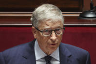 Microsoft Corp co-founder Bill Gates delivers his speech at the National Assembly in Seoul, South Korea, Tuesday, Aug. 16, 2022. (Kim Hong-ji/Pool Photo via AP)