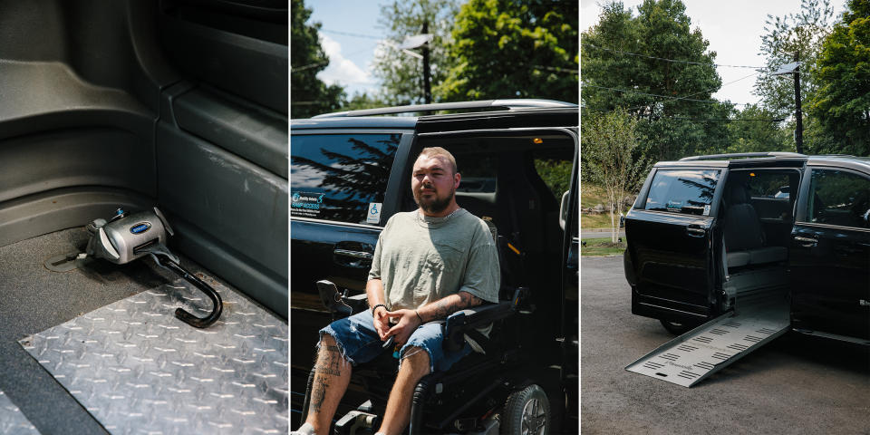 Joshua Cooper photographed at his van outside his home in Little Falls, NJ. (Laurel Golio for NBC News)