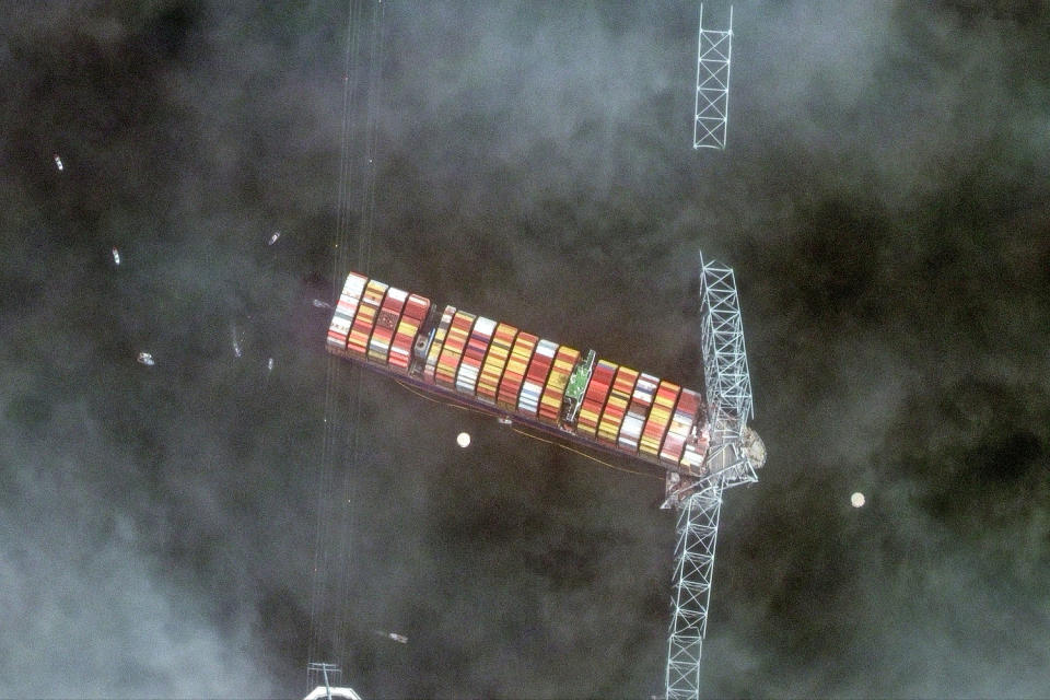 Satellite image of the Dali cargo ship on March 26, 2024. (Maxar)