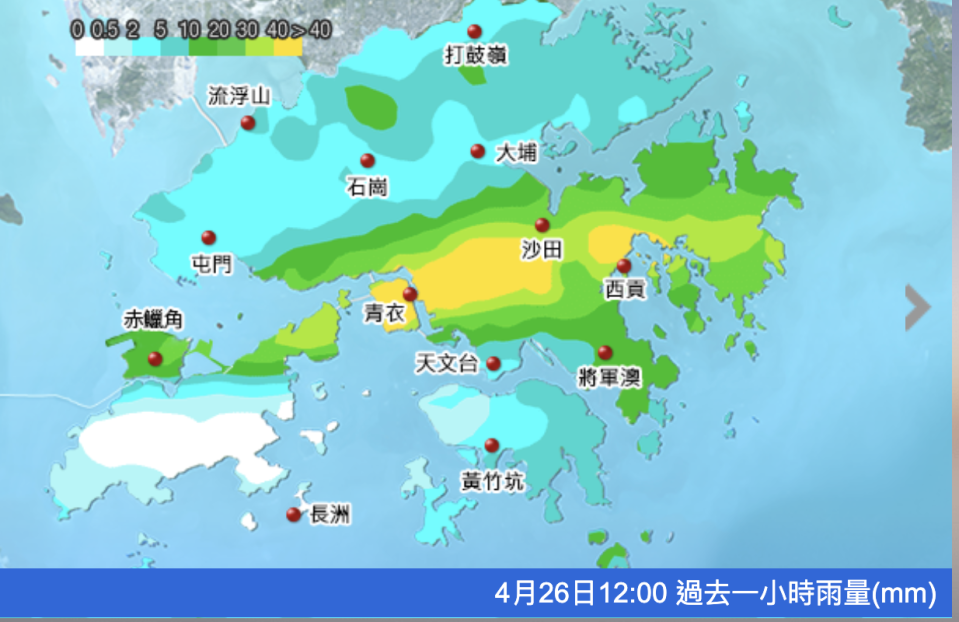 4月26日12:00 過去一小時雨量(mm)