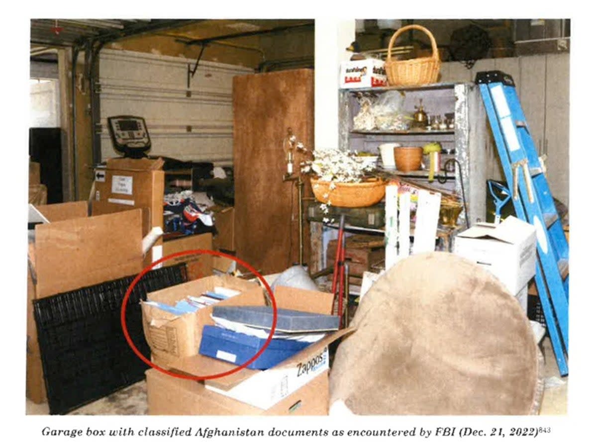 Circled box in garage where Afghanistan documents found (DOJ)