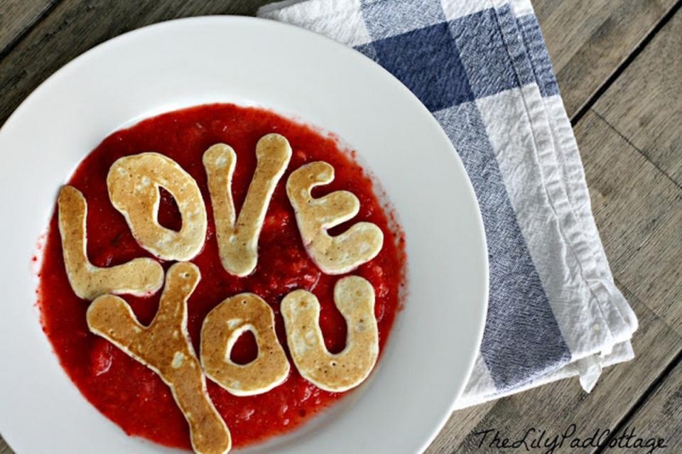 <p>The Lily Pad Cottage</p><p>Say "I Love You" in a whole new, yummy way!</p><p><strong>Get the recipe: <a href="http://www.thelilypadcottage.com/2013/01/valentine-pancakes.html" rel="nofollow noopener" target="_blank" data-ylk="slk:Valentine Pancakes;elm:context_link;itc:0;sec:content-canvas" class="link ">Valentine Pancakes</a></strong></p>