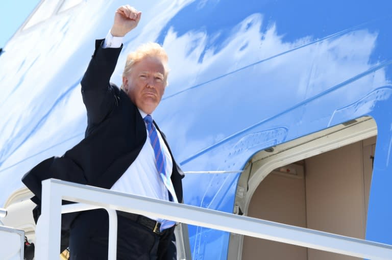 Donald Trump boards Air Force One following the June 2018 G7 summit in Quebec, Canada -- which ended in unprecedented acrimony after Trump attacked allies for using the US as a "piggy bank"