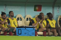 Portugal's Cristiano Ronaldo, third from right, sits on the bench during the World Cup round of 16 soccer match between Portugal and Switzerland, at the Lusail Stadium in Lusail, Qatar, Tuesday, Dec. 6, 2022. (AP Photo/Alessandra Tarantino)