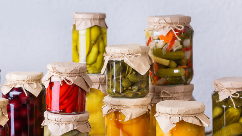 Jars of pickled veggies and fruit