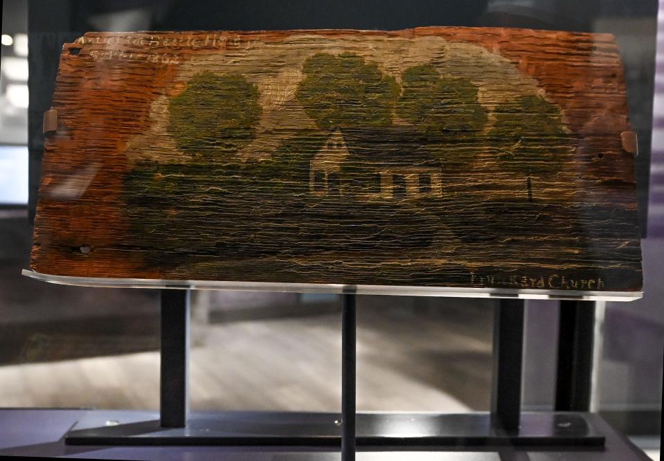 An original shingle from Dunker Church is on display in the newly renovated Antietam National Battlefield Visitor Center