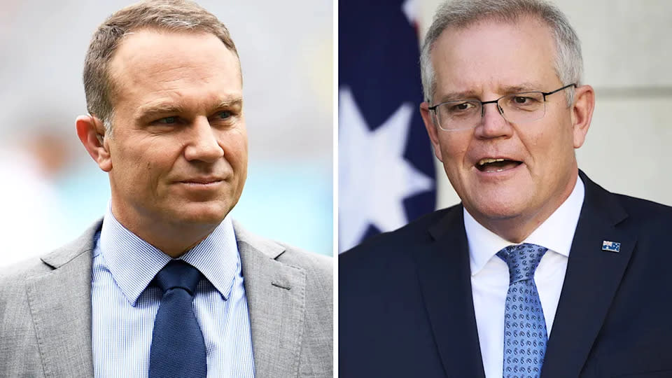 Channel Seven has parted ways with commentator Michael Slater in the wake of his bitter public feud with Prime Minister Scott Morrison. Picture: Getty Images
