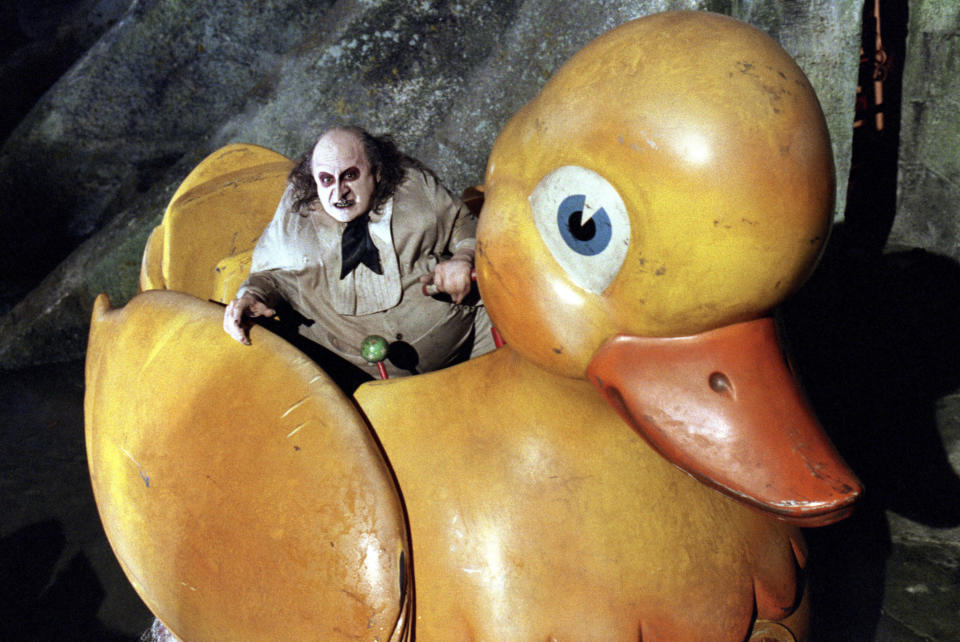 Penguin in a giant ducky boat in Batman Returns