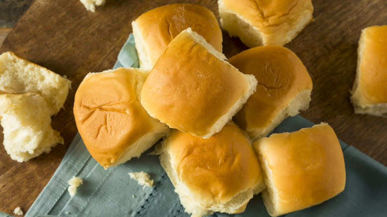 Hawaiian roll bread buns stacked