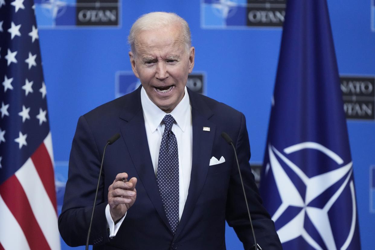 U.S. President Joe Biden speaks during a media conference, after an extraordinary NATO summit and Group of Seven meeting, at NATO headquarters in Brussels.